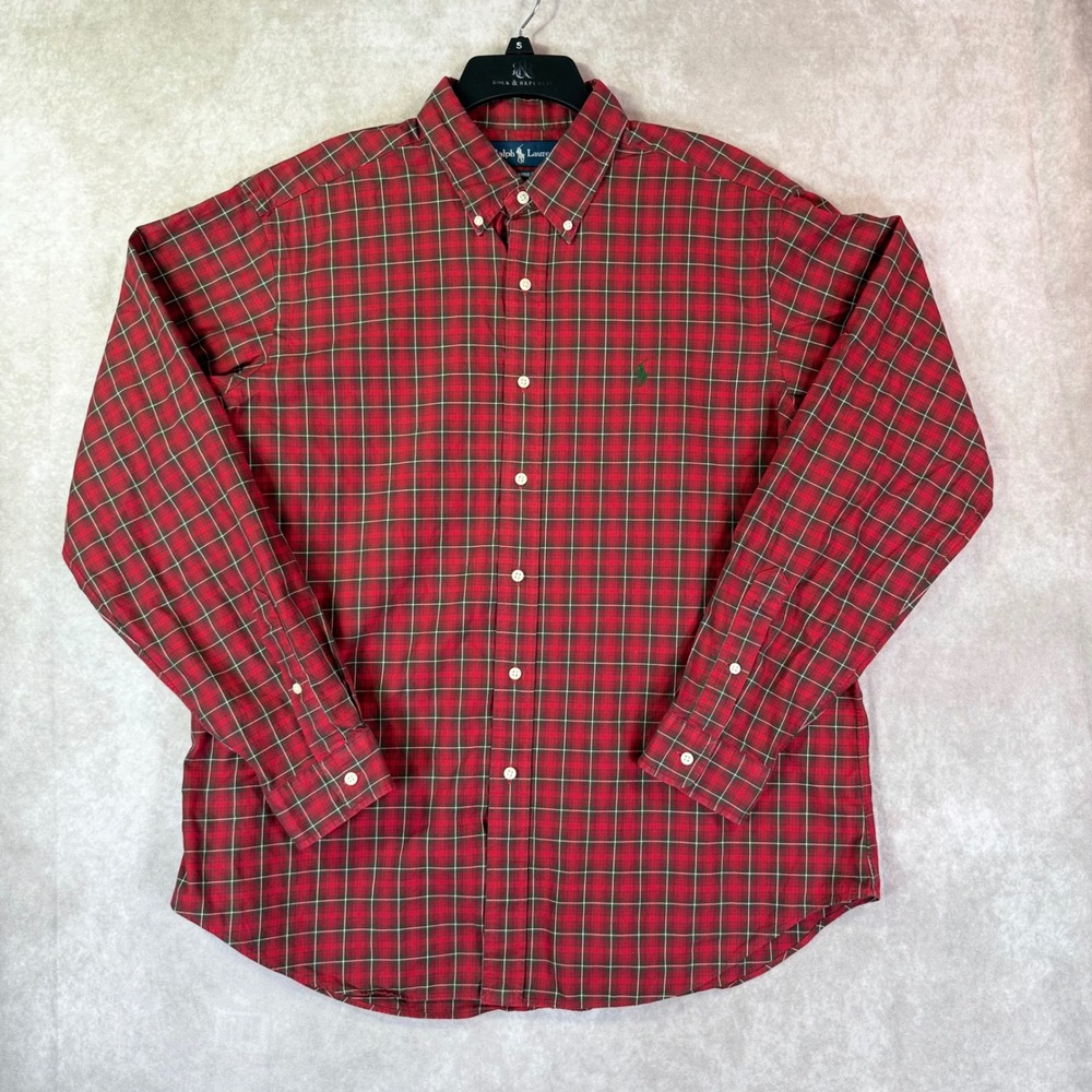 Ralph Lauren Button Down Mens XL Red Plaid Classic Fit Cotton Long Sleeve Shirt